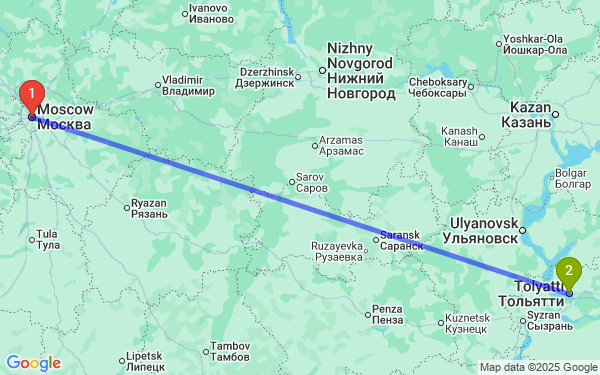 Маршрут из Москвы в Тольятти городской округ
