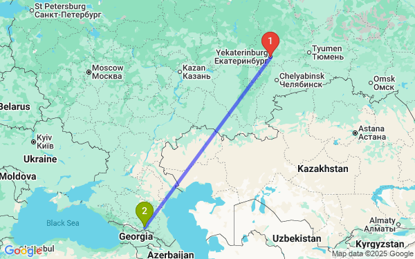 Маршрут из Екатеринбурга в Владикавказ