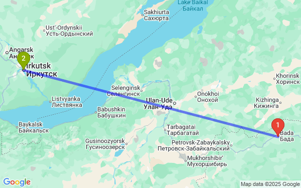 Маршрут из Бады в Иркутск