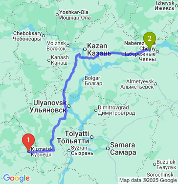 Маршрут из Кузнецка в Елабугу