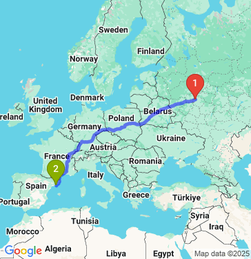 Маршрут из Москвы в Барселону