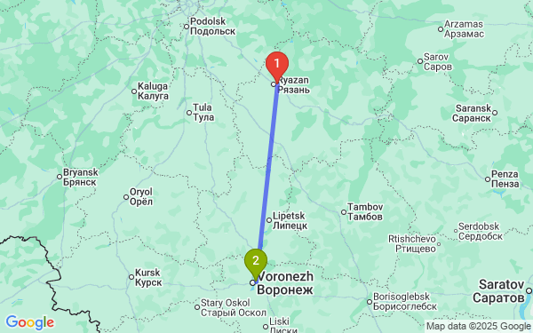 Маршрут из Рязани в Воронеж