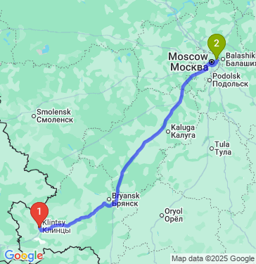 Маршрут из Клинцов в Москву