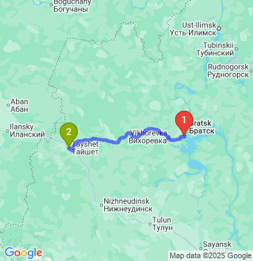 Маршрут из Братска в Тайшета