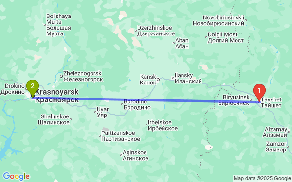 Маршрут из Тайшета в Красноярск