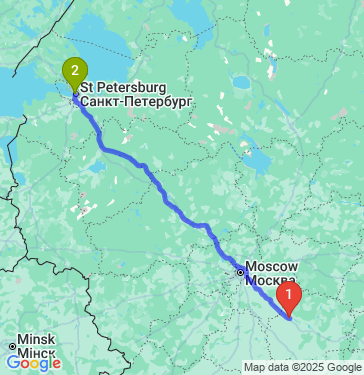 Маршрут из Рязани в Санкт-Петербург