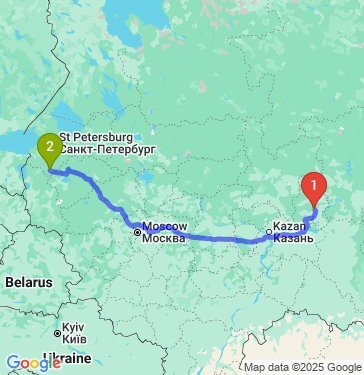 Маршрут из Ижевска в Лугу