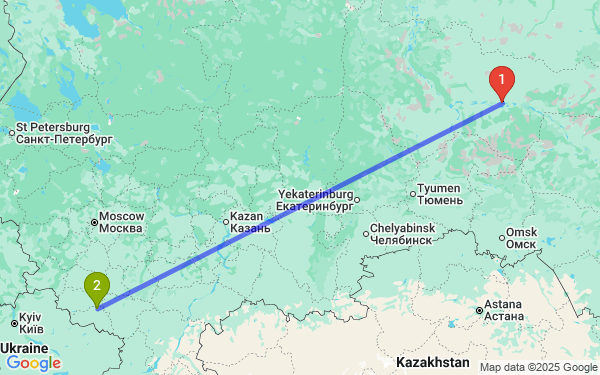 Маршрут из Сургута в Старый Оскол