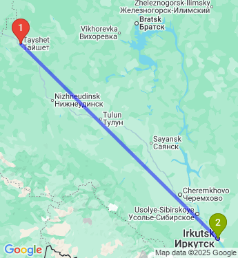 Маршрут из Тайшета в Иркутск