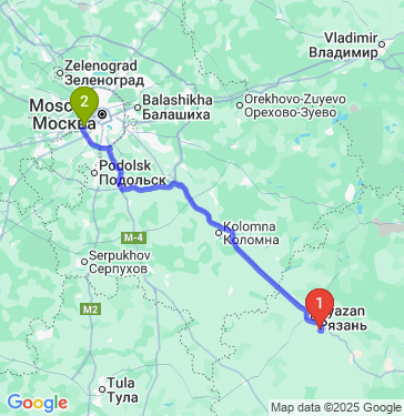 Маршрут из Рязани в Москву