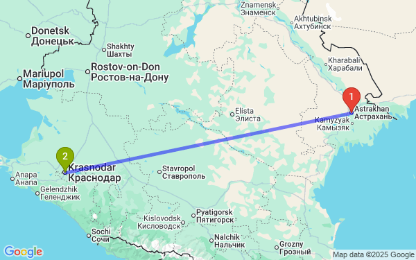 Маршрут из Астрахани в Краснодар