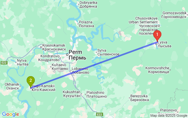 Маршрут из Лысьвы в Юго-Камский