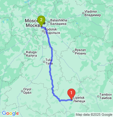 Маршрут из Липецка в Москву