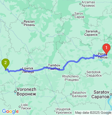 Маршрут из Городища в Ельца