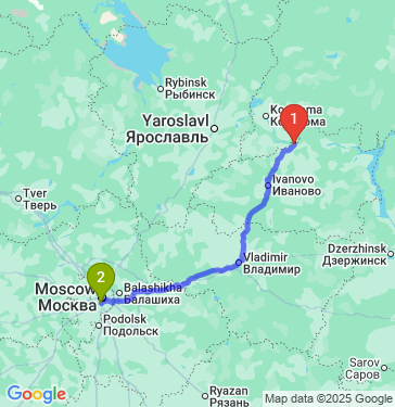 Маршрут из Плеса в Москву