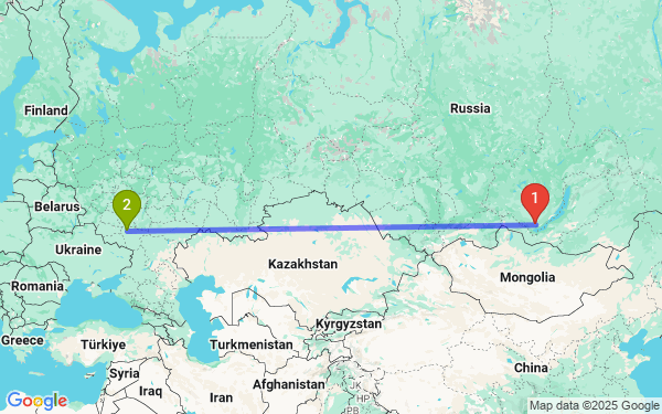 Маршрут из Иркутска в Воронеж