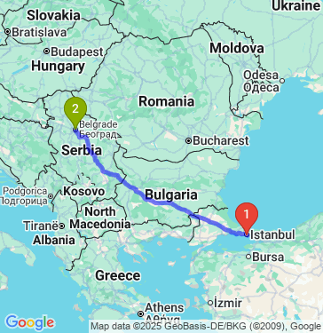 Маршрут из Стамбула в Белграда