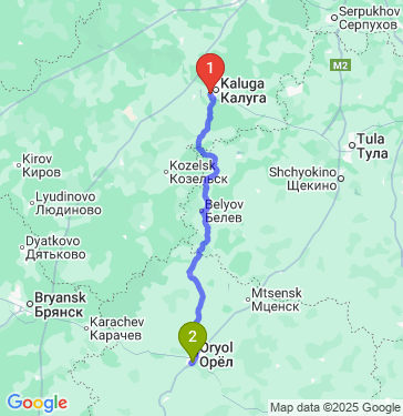 Маршрут из Калуги в Орла