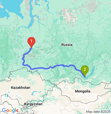 Маршрут из Сургута в Иркутск