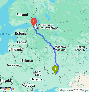 Маршрут из Санкт-Петербурга в Валуйки