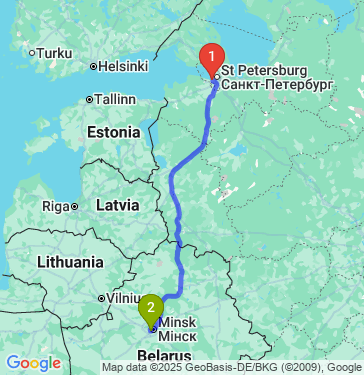 Маршрут из Санкт-Петербурга в Минск