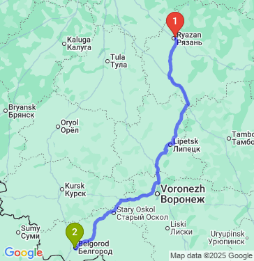 Маршрут из Рязани в Белгород