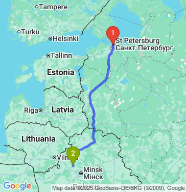 Маршрут из Санкт-Петербурга в Молодечно
