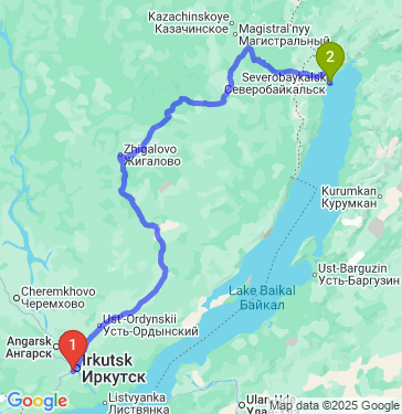Маршрут из Иркутска в Северобайкальска