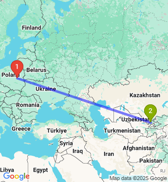 Маршрут из Варшавы в Ташкент