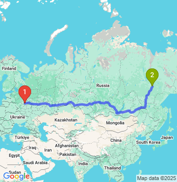Маршрут из Москвы в Якутск
