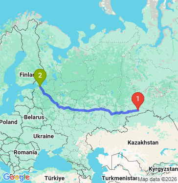 Маршрут из Кургана в Санкт-Петербург