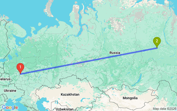 Маршрут из Москвы в Пи Мар