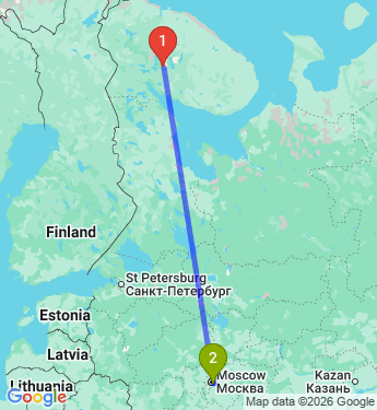 Маршрут из Кировска в Москву