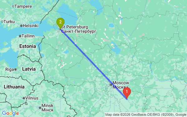 Маршрут из Рязани в Санкт-Петербург