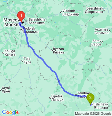 Маршрут из Москвы в Инжавино