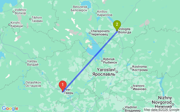 Маршрут из Твери в Вологду