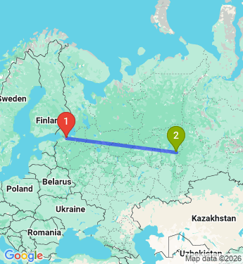 Маршрут из Санкт-Петербурга в Лысьву