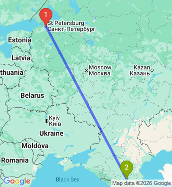 Маршрут из Санкт-Петербурга в Малгобека