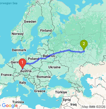 Маршрут из Регенсбурга в Казань