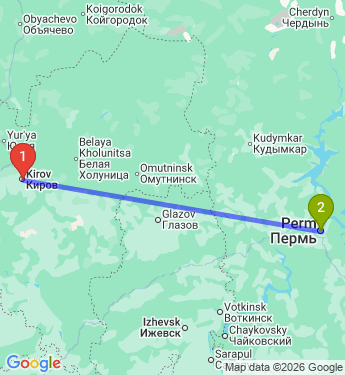 Маршрут из Кирова в Пермь