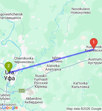 Маршрут из Кудеевского в Уфу