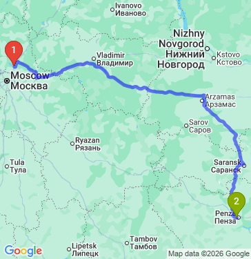 Маршрут из Пушкина в Пензу