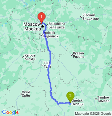 Маршрут из Москвы в Липецк