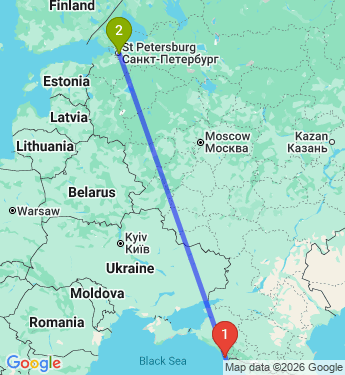 Маршрут из Сочи в Санкт-Петербург