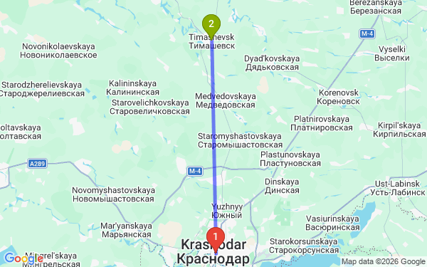 Маршрут из Краснодара в Тимашевска