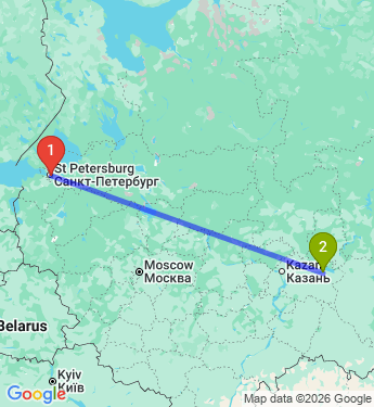 Маршрут из Санкт-Петербурга в Набережные Челны