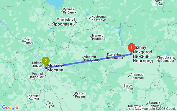 Маршрут из Нижнего Новгорода в Москву