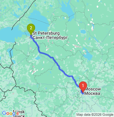 Маршрут из Москвы в Санкт-Петербург