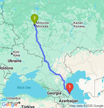 Маршрут из Дербента в Москву