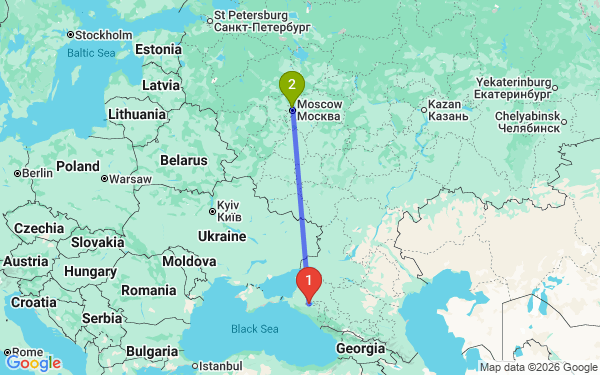 Маршрут из Краснодара в Москву